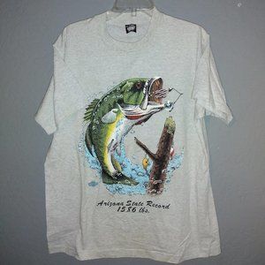 Vintage 80s 90s bass fishing single stitch heather grey t shirt